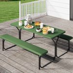 YITAHOME Picnic Table 6ft Heavy Duty Outdoor Picnic Table and Bench Resin Tabletop & Stable Steel Frame w/Umbrella Hole for Yard Patio Lawn Party Green