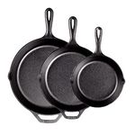 Lodge Pre-Seasoned Cast Iron Skillet Set - Set Includes 8 Inch Skillet, 10.25 Inch Skillet, and 12 inch Skillet - 3 Piece