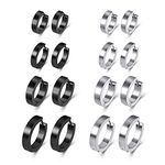 AllerPierce Stainless Steel Hoop Earrings 8 Pairs Silver Black Hypoallergenic Small Endless Hoop Sleeper Earrings Huggie Ear Piercings for Men Women 7/9/12/16mm