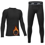 HOPLYNN Kids Compression Thermal Set,Boys Long Bottom Long Sleeve Base Layer Workout Fleece Lining Super Soft Black S