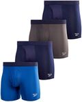 Reebok Men's Boxer Briefs - 4 Pack Soft Performance Boxers for Men with Fly Pouch - Quick Dry Active Mens Underwear Pack S-XL, Size Large, Navy/Grey/Blue