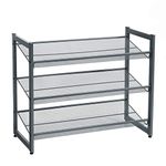 SONGMICS Shoe Rack, 3-Tier Stackable Shoe Storage Shelf, Metal Shoe Organiser with Adjustable Flat or Angled Shelves, 30.5 x 74 x 61.5 cm, Holds 9-12 Pairs, Cool Gray LMR03GB