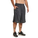 HQUEC Men's 12" Basketball Shorts Long Athletic Workout Gym Mesh Shorts Below Knee Loose-Fit with Pockets Darkgrey 2XL