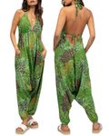 likemary Jumpsuits for Women - Comfortable & Sexy Halter Jumpsuit - Flowy Rompers with Pockets - OneSize Boho Summer Jumpers Peacock Green