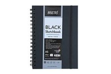 Brustro Black Sketchbook | A5, 200GSM | 40 Sheets/80 Pages | Wiro Bound, Spiral, Premium, Acid-Free Paper, Professional-Grade, Ideal for Dry Media, Mandala Art, Graphite, Charcoal, School, Office use