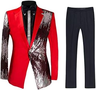 Men's 2-Piece Suit Casual One Button Slim Fit Blazer Stylish Sport Coat & Trousers, Red, Medium