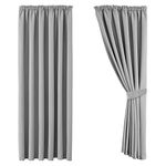 Aspire Homeware Blackout Curtains 90x90 Pencil Pleat Light Grey Curtains for Bedroom Thermal Insulated Super Soft Tape Top Living Room Black Out Curtain with Tiebacks, Pair Panel