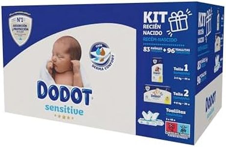 Dodot Sensitive Kit Recién Nacido Pañales, 44 Pañales, Talla 1, 2-5 Kg y 39 Pañales, Talla 2, 4-8 Kg y 96 toallitas Aqua Pure