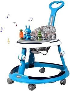 Kidsmate 360° Baby Walker for Boys & Girls | 6-24 Months | 7-Level Height Adjustment | Musical RGB Lights | Dual Tray for Food & Toys | Safe, BPA-Free & Comfortable Baby Walker (Radiant Blue)