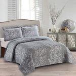 Royal Hotel Bedding Odette Gray Oversized Coverlet Set, Luxury Printed Design Quilt, Bedspread Set - Filled Quilts - Fits Pillow top Mattresses - 3PC Set - King/California King Size