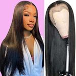 JOEDIR HAIR Straight Lace Front Wigs Human Hair 13X4X1 T Part HD Lace Front Wig for Black Women Pre Plucked 150% Density (18 Inch, Natural Black)