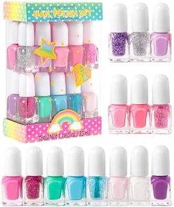 SIMPLE PLEASURES 14 Piece Nail Polish Tower - 14 Assorted Water Based Nail Polish Shades, Gift Set for Girls Ages 7-12, Unicorn Glitter Rainbow