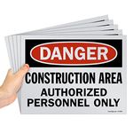 SmartSign (Pack of 5) 9 x 12 inch “Danger - Construction Area, Authorized Personnel Only” OSHA Sign, Screen Printed, 10 mil Polystyrene Plastic, Red/Black on White