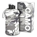 THE GYM KEG Sports Water Bottle Insulated | Half Gallon | Carry Handle | Big Water Jug For Sport | Large Reusable Water Bottles | Ecofriendly, Tritan BPA Free Plastic, Leakproof (Urban Camo,2.2L)