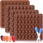 Skull Molds for Baking, Mini Skull Silicone Mold, Halloween Silicone Molds Nonstick 4 Pack for Making Mini Gummies, Candy, Chocolate, Ice Cube, Soap with 2 Droppers