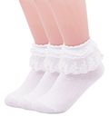 SEMOHOLLI Women Ankle Socks,Pearl Lace Ruffle Frilly Comfortable No-Show Cotton Socks Princess Socks Lace Socks - - One Size