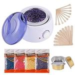 Hair Removal Waxing Kit Painless at Home Wax Heater Pot Wax Warmer with 4 Packs of Hard Wax Beads 20 Spatulas,5 Bowl, with Handle Pot , 500ml for Paraffin Soft Cream Wax