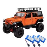 MN 128 Orange RTR 1/12 Scale RC Remote Control Crawler 4WD Jeep with Led Light New in Stock (2 Batteries (100 Minutes))