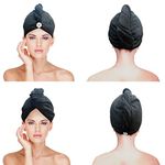 SOFTSPUN Microfiber Hair Cap Silk Banded Edge 1 Pcs 70X25 cm Black 380GSM Super Absorbent Quick Dry Hair Turban for Drying All Kinds of Hair Straight or Curly Short or Long Thin or Thick Hair.