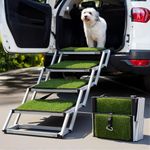 The Fellie Dog Ramp, Folding Pet Steps for Large Dogs with Non-Slip Grass Rug, Portable Dog Ramps for Cars Sofa High Bed and SUV, Truck, Support Up to 250 Lbs, 4 Steps