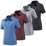 Women's Golf Polo Shirts Lightweight Moisture Wicking Short Sleeve Shirt Quick Dry Athletic Tennis Tops, 4pack Black, Light Grey, Milddle Blue, Dark Red, Large