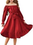 Arshiner Red Girls Dress Christmas Party Long Sleeve Fall Formal Holiday Valentines Dresses for 10-12Y