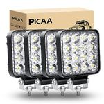 PICAA LED Pods 4PCS 3.3Inch 48W 4800LM Square Flood Light Off Road Lights Fog Lights Driving Roof LED Light Bar Work Light for ATV UTV SUV Truck Boat 12V 24V