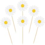 Confetti Daisy Cupcake Toppers - Daisy Flower Cake Picks Party Decorations for Spring Birthday, Baby Shower, Wedding Supplies Set of 24