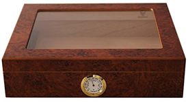 GERMANUS Cigar Humidor for approx. 30 Cigars, Brown, with Hygrometer and Humidifier and GERMANUS Manual