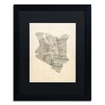 Old Sheet Music Map of Kenya by Michael Tompsett, Black Matte, Black Frame 16x20-Inch