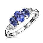 TJC Tanzanite Three Stone Ring for Women in Platinum Plated 925 Sterling Silver forever Together Gemstone Size M Blue Coloured December Birthstone