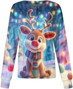 Christmas Scrub Jackets for Woman Print Long Sleeve Plus Size Womens Scrubs for Women Nursing Jacket with Pockets Sky Blue 5X-Large