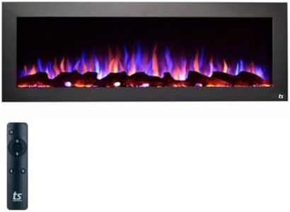 Touchstone Sideline Indoor/Outdoor Decorative Electric Fireplace -No Heat -GFI Plug for Outdoor Use -50" Wide -in Wall Recessed or Wall Mount -Realistic 3 Color Flame -Log & Crystal -Model 80017