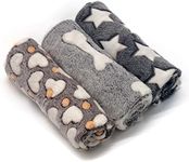 1 Pack 3 Puppy Blankets Super Soft Warm Sleep Mat Grey Cute Print Fluffy Fleece Pet Flannel Throw Dog Blankets for Small Dogs Cats,Star&Bone&Love-Medium(29"x20")