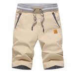 Tansozer Mens Shorts Casual Drawstring Classic fit Cotton Summer Beach Shorts with Elastic Waist and Pockets Khaki X-Large