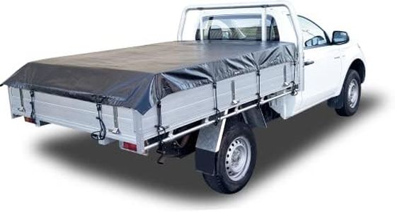 Spider Waterproof Ute Bed Cover - 2.5m Length x 2.15m Width - 600gsm PVC Single Cab Ute Tuff Tarp Waterproof Truck Cover - Patented Spider Hook System - Black PVC