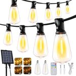 Lomotech Solar String Lights Outdoor Waterproof, 50FT 17+2 LED Shatterproof ST38 Bulbs, Solar String Lights with Remote & Timer, USB & Solar Powered Patio Lights for Outside Backyard Garden Porch