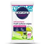 Ecozone Anti-Bacterial Multi-Surface Wipes, Biodegradable Moist Wet Anti Bac Disposable Cleaning Cloths, Sanitising Worktop Natural Vegan Friendly Non Toxic Wipes, Aloe Vera & Cucumber (40 Pack)