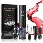 Marchpower Electric Wine Bottle Opener Set 5in1, Rechargeable Corkscrew Wine Bottle Openers with Foil Cutter, Pourer and Vacuum Stopper, Wine Accessories Gift for Christmas Valentines Father's Day