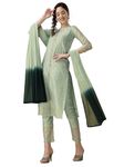 EthnicJunction Women's Chanderi Silk Jacquard Straight Kurta Pant & Dupatta Set Light Green