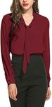 ACEVOG Chiffon Shirts Womens Long Sleeve Office Semi Formal Blouse Tops Wine Red Small
