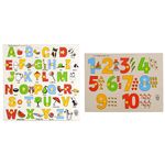 Skillofun Capital Alphabet Tray with Picture with Knobs, Multi Color & Number with Picture Tray with Knobs, Multi Color