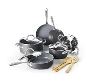 GreenPan Lima Hard Anodized Healthy Ceramic Nonstick 12 Piece Assorted Cookware Set, Durable and Oven Safe, Includes Mixed Utensils, PFAS-Free, Gray