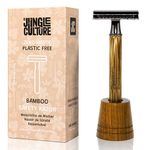 Jungle Culture® Bamboo Safety Razor for Men & Women with STAND • Premium Eco Friendly Razor • Fits Double Edge Razor Blades • Single Blade Reusable Razor • Plastic Free Zero Waste • Light