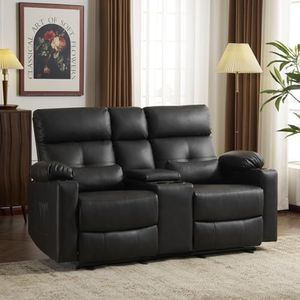 P.H.Furn Power Loveseat Recliner Sofa with Console, Reclining Loveseat with Massage & Heat, Home Theater Seating RV Recliner Couch with Side Pockets, Cup Holders, Storage for Living Room
