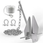 Heavy-Duty Hot-Dipped Galvanized Anchor with Shackles – Marine Grade Boat Anchor with 2 Bow Shackles, Corrosion-Resistant Steel Marine for Anchoring Boats, Kayaks & Small Vessels（5LB）