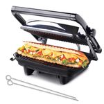 Hamilton Beach Panini Maker with 2 FREE Skewers(1400W), Multipurpose Usage - Sandwich Maker, Griller,Make Pizza, Burger, Grilled Chicken, Tikkas, Wraps, Grill Sandwich Maker, Electric Griller