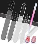 Glass Nail File Buffer with Case - 5PCS Glass Buffer Nano Nail Shiner Kit Glass Cuticle Pusher Nail Care, Gifts for Men Women Safety Nail Files for Natural Acrylic Nails Fingernail Files Manicure Tool