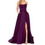 Generic Women's Mermaid Satin Long Prom Dress Sexy High Slit Halter Corset Evening Formal Party Gowns(Grape,XX-Large)