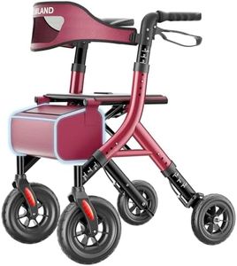HOMLAND Foldable Rollator Walkers for Seniors with Seat, 10" All-Terrain Wheels & Curb Climber, 16.4 lb Lightweight Walker with Lockable Brakes, 300 lbs Capacity, Burgundy